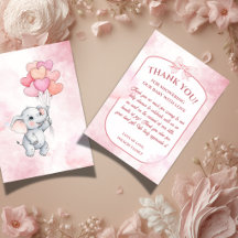 Tarjeta de agradecimiento para Baby Shower de niña