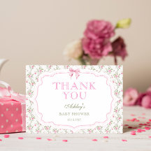 Tarjeta de agradecimiento para baby shower de niña