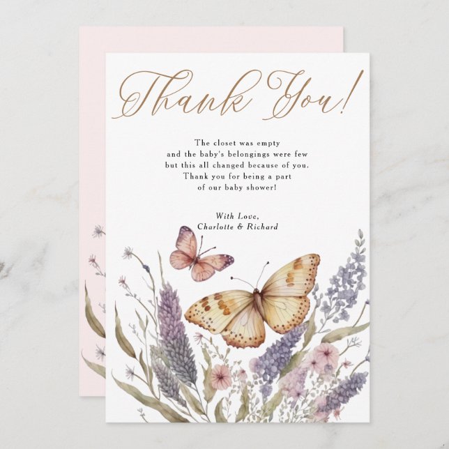 Tarjeta de agradecimiento para Baby Shower de Niña (Anverso / Reverso)