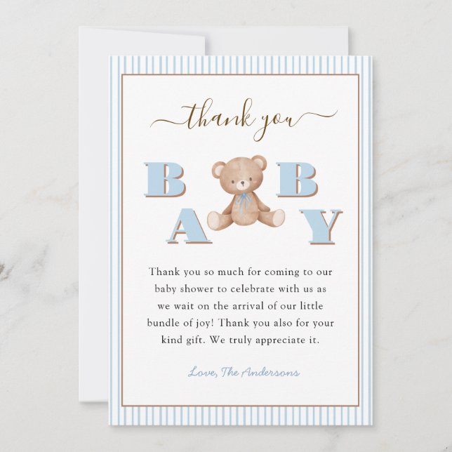 Tarjeta de agradecimiento para baby shower de osit (Anverso)