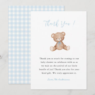 Tarjeta de agradecimiento para baby shower de oso 