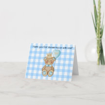 Tarjeta de agradecimiento para baby shower de oso