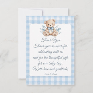 Tarjeta de agradecimiento para baby shower de oso 