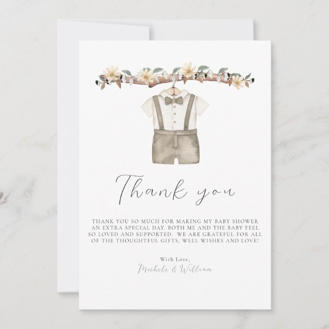 Tarjeta de agradecimiento para baby shower de ropa (Anverso)