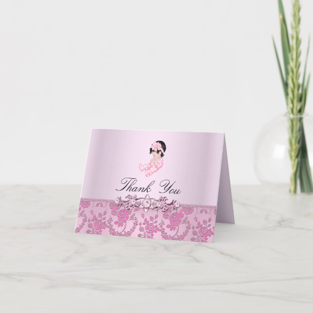 Tarjeta de agradecimiento para baby shower de rosa (Anverso)
