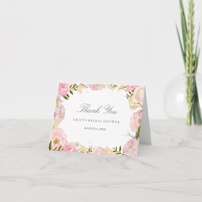 Tarjeta de agradecimiento para baby shower de rosa (Anverso)