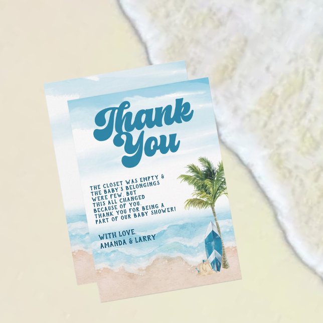Tarjeta de agradecimiento para Baby Shower de surf (Subido por el creador)