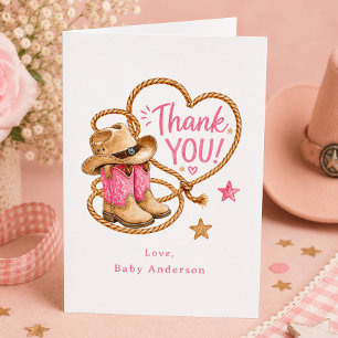 Tarjeta de agradecimiento para baby shower de vaqu
