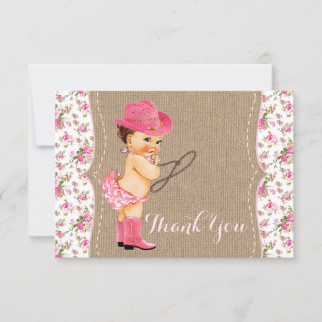 Tarjeta de agradecimiento para baby shower de vaqu (Anverso)