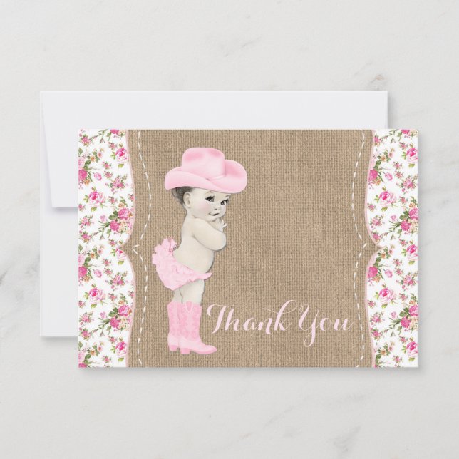 Tarjeta de agradecimiento para baby shower de vaqu (Anverso)
