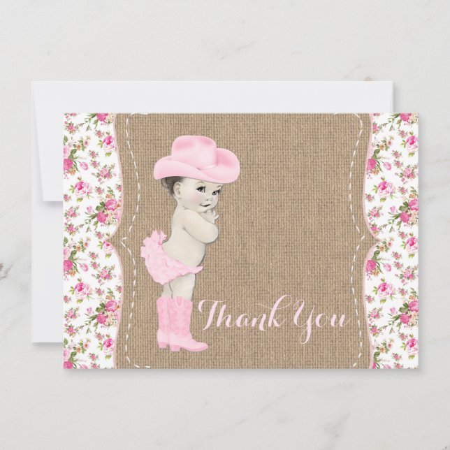 Tarjeta de agradecimiento para baby shower de vaqu (Anverso)