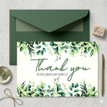 Tarjeta de agradecimiento para baby shower de verd