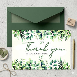 Tarjeta de agradecimiento para baby shower de verd