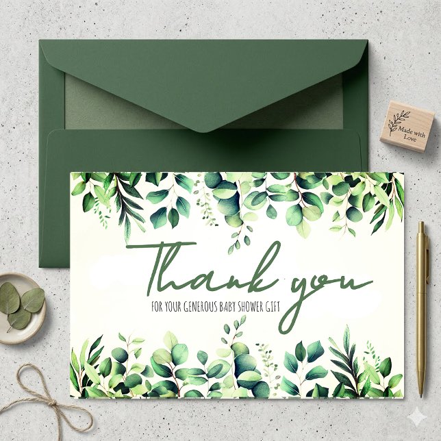 Tarjeta de agradecimiento para baby shower de verd (Subido por el creador)