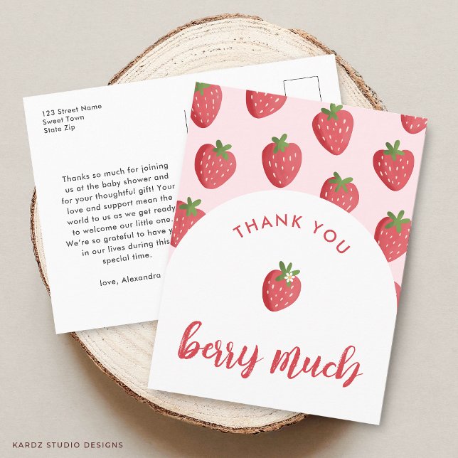 Tarjeta de agradecimiento para baby shower Dulce F (The front and back of the postcard are shown.)