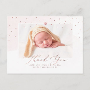 Tarjeta de agradecimiento para baby shower en rosa