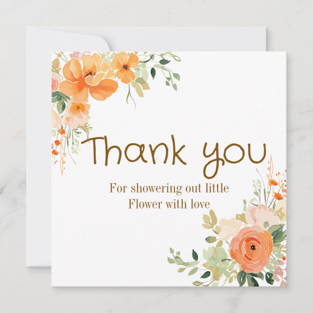 Tarjeta de agradecimiento para baby shower floral  (Anverso)