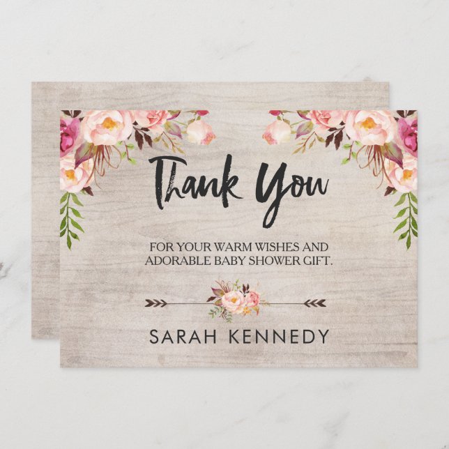 Tarjeta de agradecimiento para Baby Shower Floral  (Anverso / Reverso)
