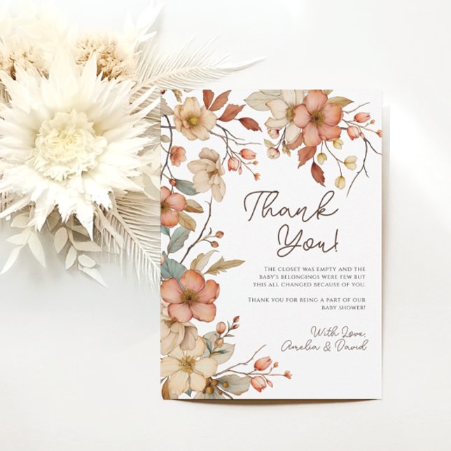 Tarjeta de agradecimiento para baby shower floral  (Subido por el creador)