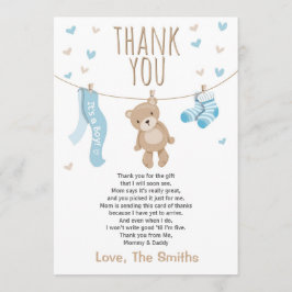 Tarjeta de agradecimiento para Baby Shower Oso de 