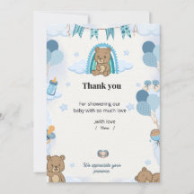 Tarjeta de agradecimiento para baby shower pastel