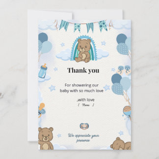Tarjeta de agradecimiento para baby shower pastel