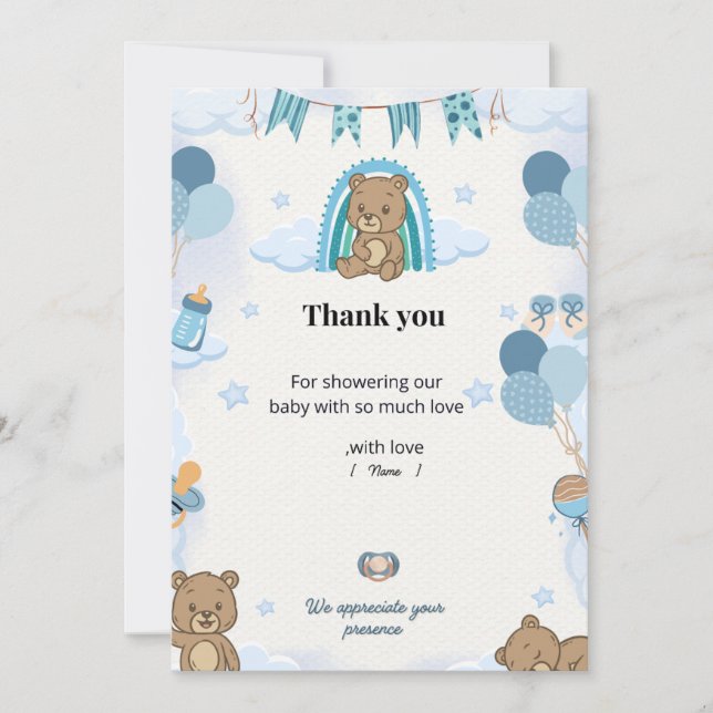 Tarjeta de agradecimiento para baby shower pastel (Anverso)