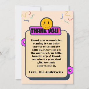 Tarjeta de agradecimiento para baby shower retro