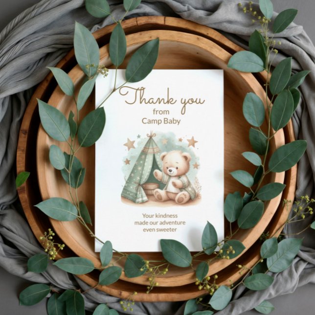 Tarjeta de agradecimiento para Baby Shower Teddy B (Camp baby Teddy Bear baby shower thank you card)