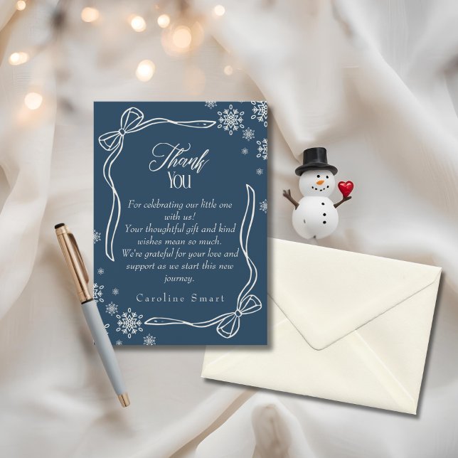 Tarjeta de agradecimiento para baby shower Winter  (Winter Coquette Thank You Baby Shower Card)