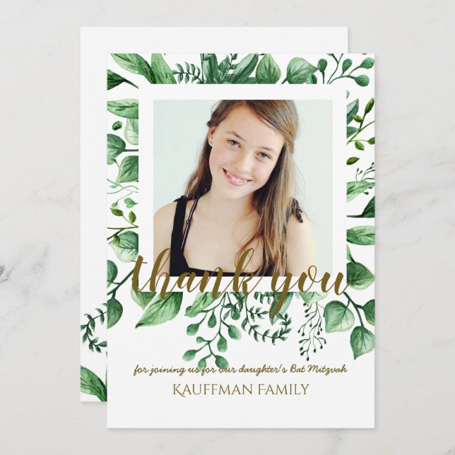 Tarjeta de agradecimiento para Bat Mitzvah con FOT (Anverso / Reverso)