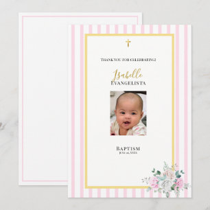 Tarjeta de agradecimiento para bautizo con foto en