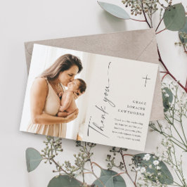 Tarjeta de agradecimiento para bautizo con foto y