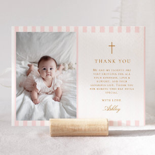 Tarjeta de agradecimiento para bautizo de niña con