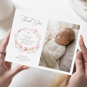 Tarjeta de agradecimiento para bautizo de niña con