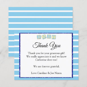 Tarjeta de agradecimiento para bebé azul