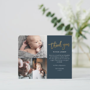 Tarjeta de agradecimiento para bebé con 3 fotos co