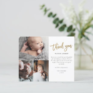 Tarjeta de agradecimiento para bebé con 3 fotos co