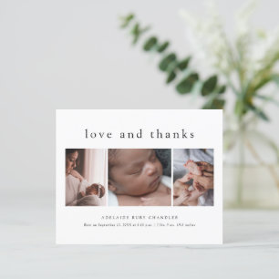 Tarjeta de agradecimiento para bebé con 3 fotos Lo