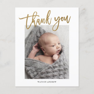 Tarjeta de agradecimiento para bebé con caligrafía