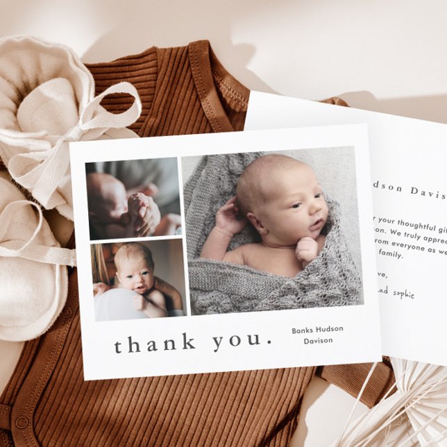 Tarjeta de agradecimiento para bebé con collage de (Simple 3 Photo Collage Budget Baby Thank You Cards.)