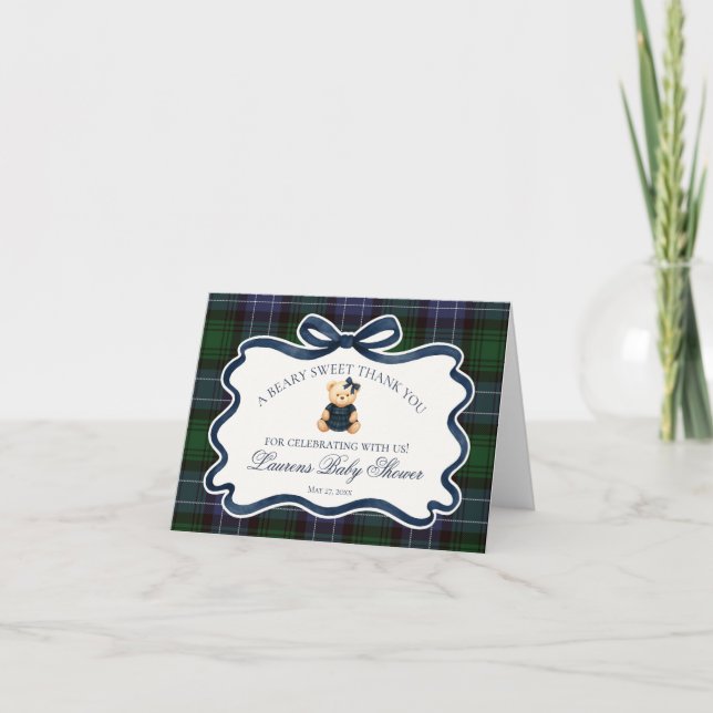 Tarjeta de agradecimiento para bebé con oso de laz (Anverso)
