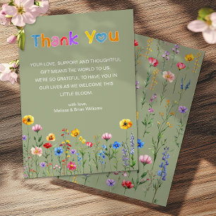 Tarjeta de agradecimiento para bebé de flor salvaj