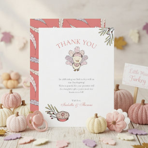 Tarjeta de agradecimiento para bebé niña de otoño