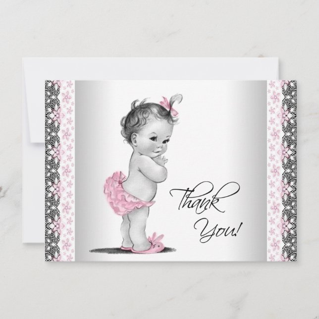 Tarjeta de agradecimiento para bebé niña vintage r (Anverso)