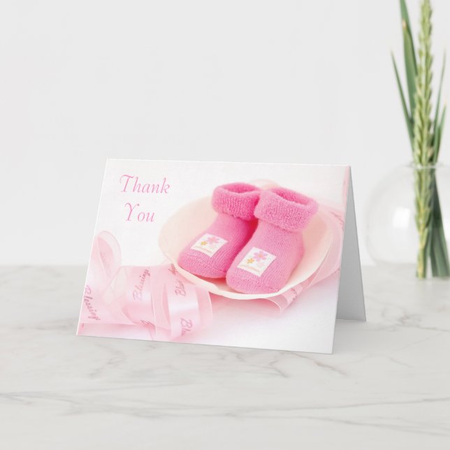 Tarjeta de agradecimiento para bebé rosa (Anverso)
