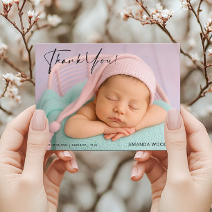 Tarjeta de agradecimiento para bebé rosa con posta