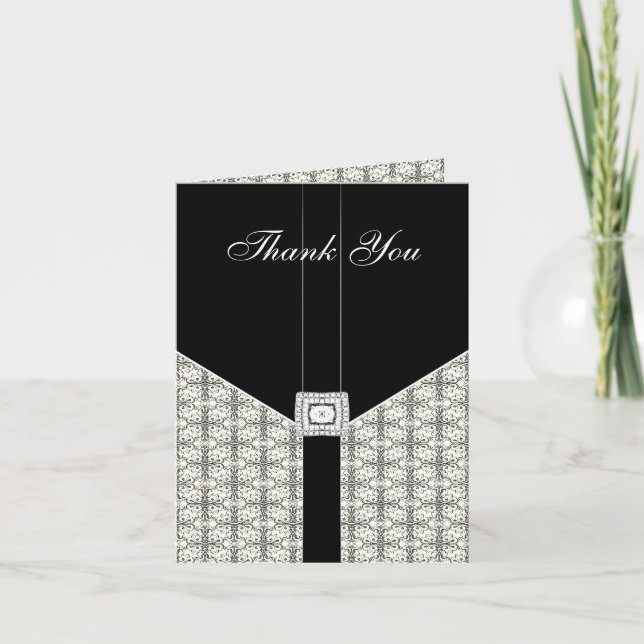 Tarjeta de agradecimiento para Black Damask Lace D (Anverso)
