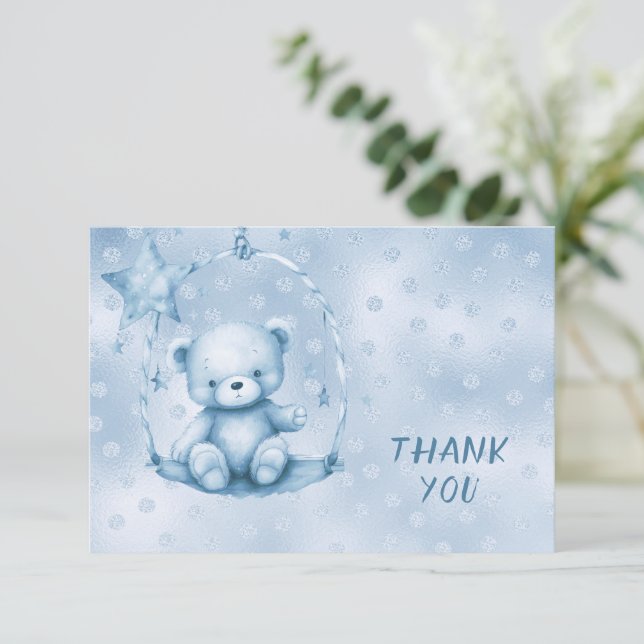 Tarjeta de agradecimiento para Blue Teddy Bear (Anverso de pie)
