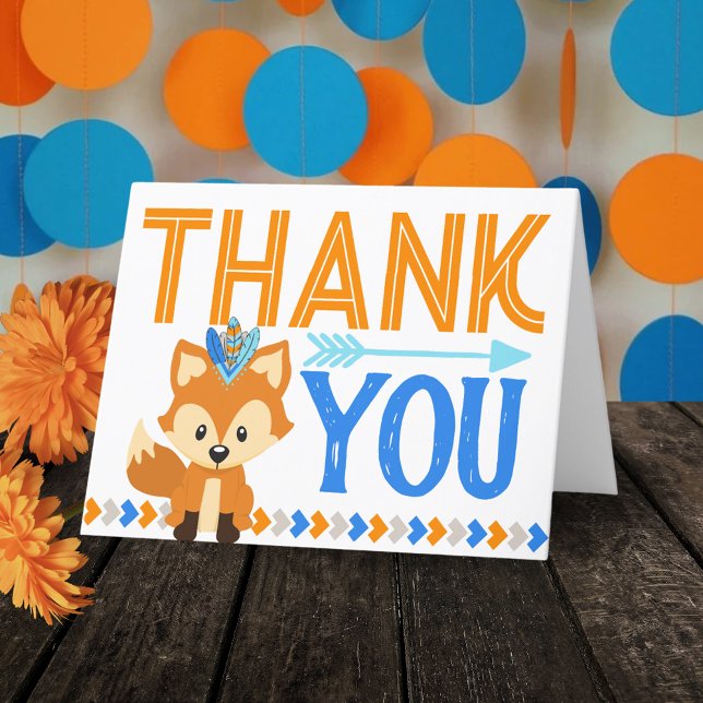 Tarjeta de agradecimiento para Blue Wild Tribal Fo (Tribal Woodland Forest Fox Folding Thank You Cards)